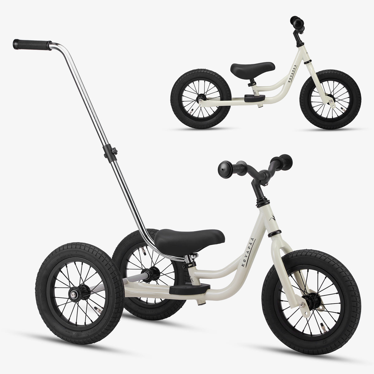 Køvapää 2-in-1 loopfiets krijtgrijs in driewieler- en tweewielerstand