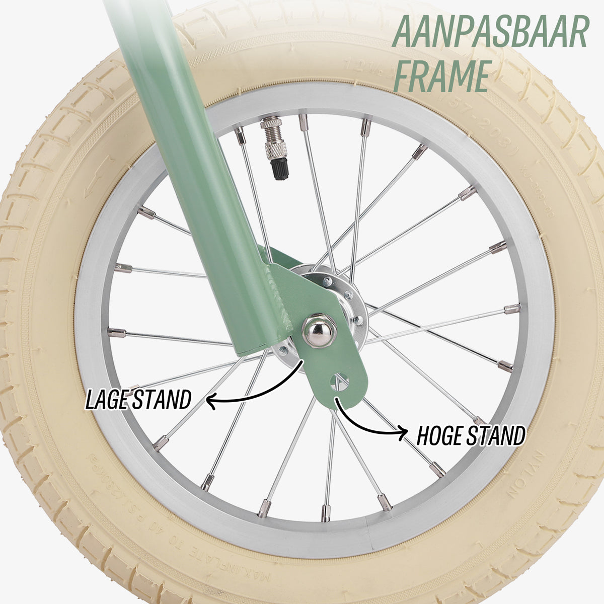 luchtbanden op groene Køvapää 2-in-1 loopfiets voor extra comfort