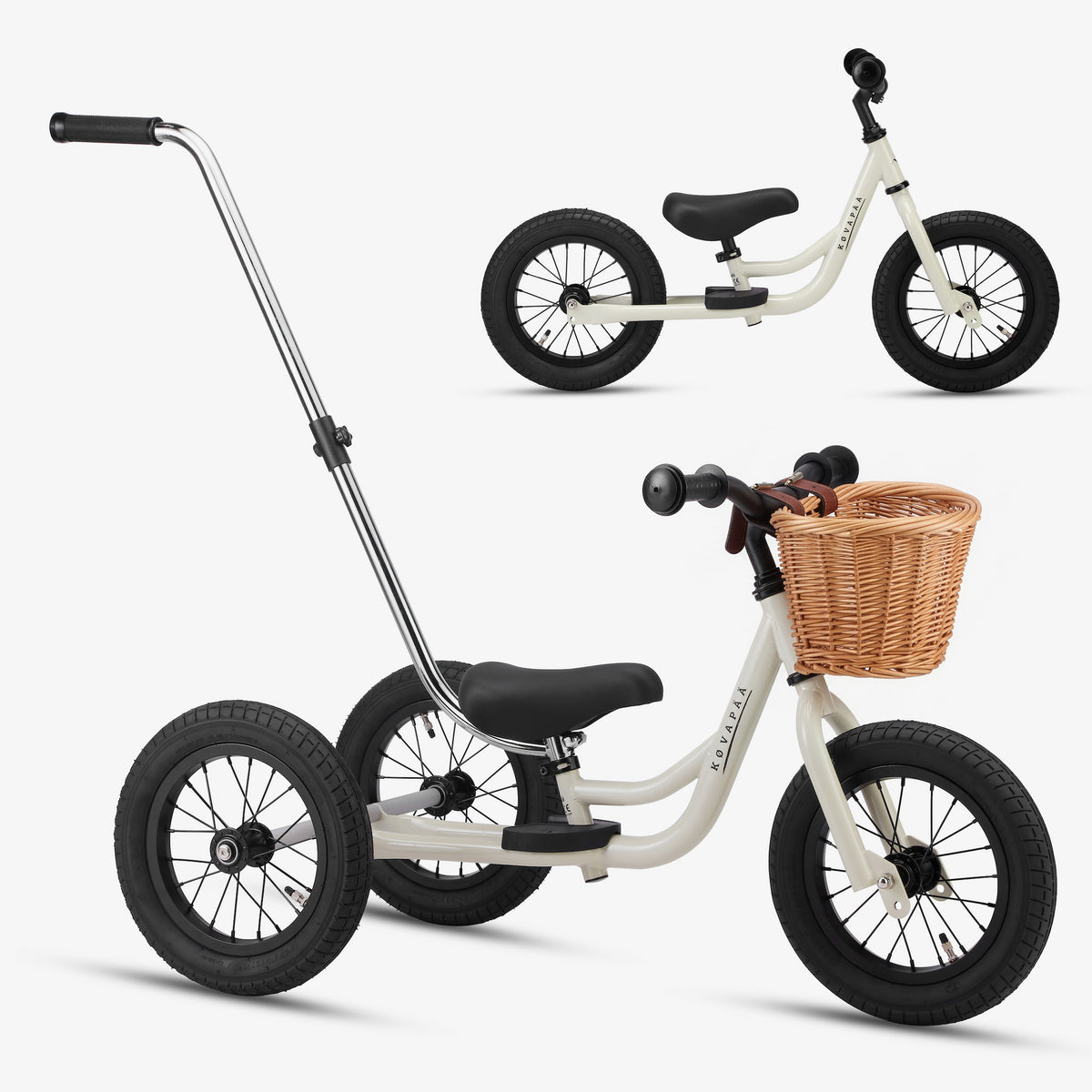 Loopfiets 2 in 1 - Krijt grijs met mandje