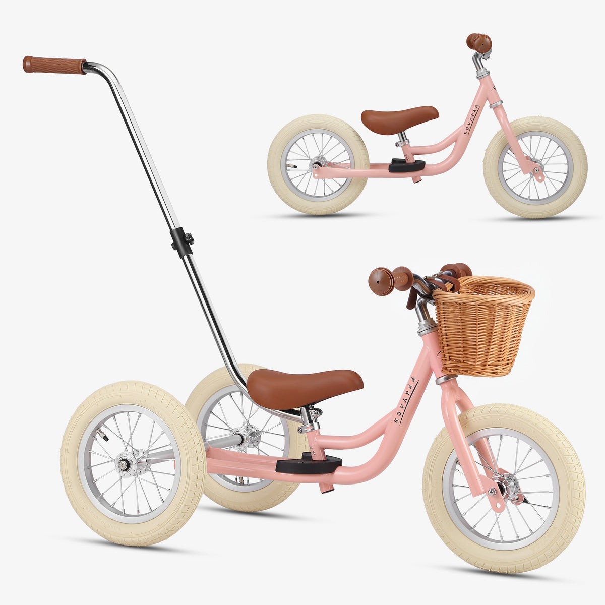 Loopfiets 2 in 1 - Roze met mandje